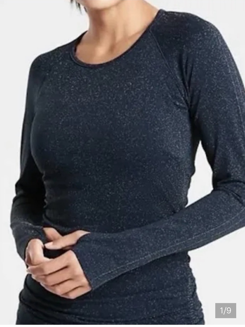 Athleta Navy Speckle Long Sleeve Thumbhole Performance Tee